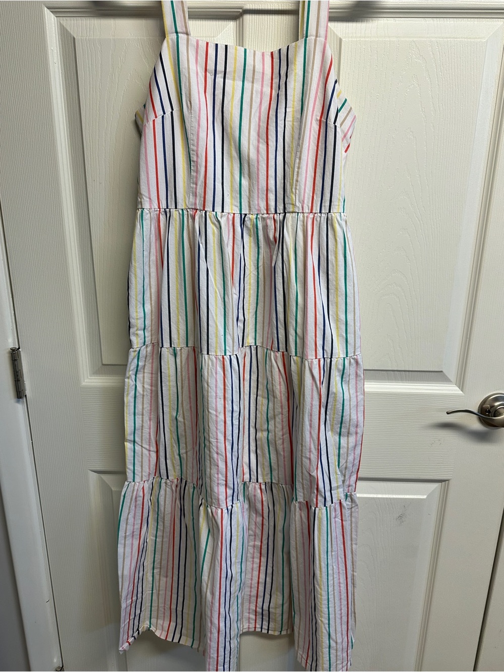 J. Crew Factory White Maxi Dress with Multicolor Vertical Stripes